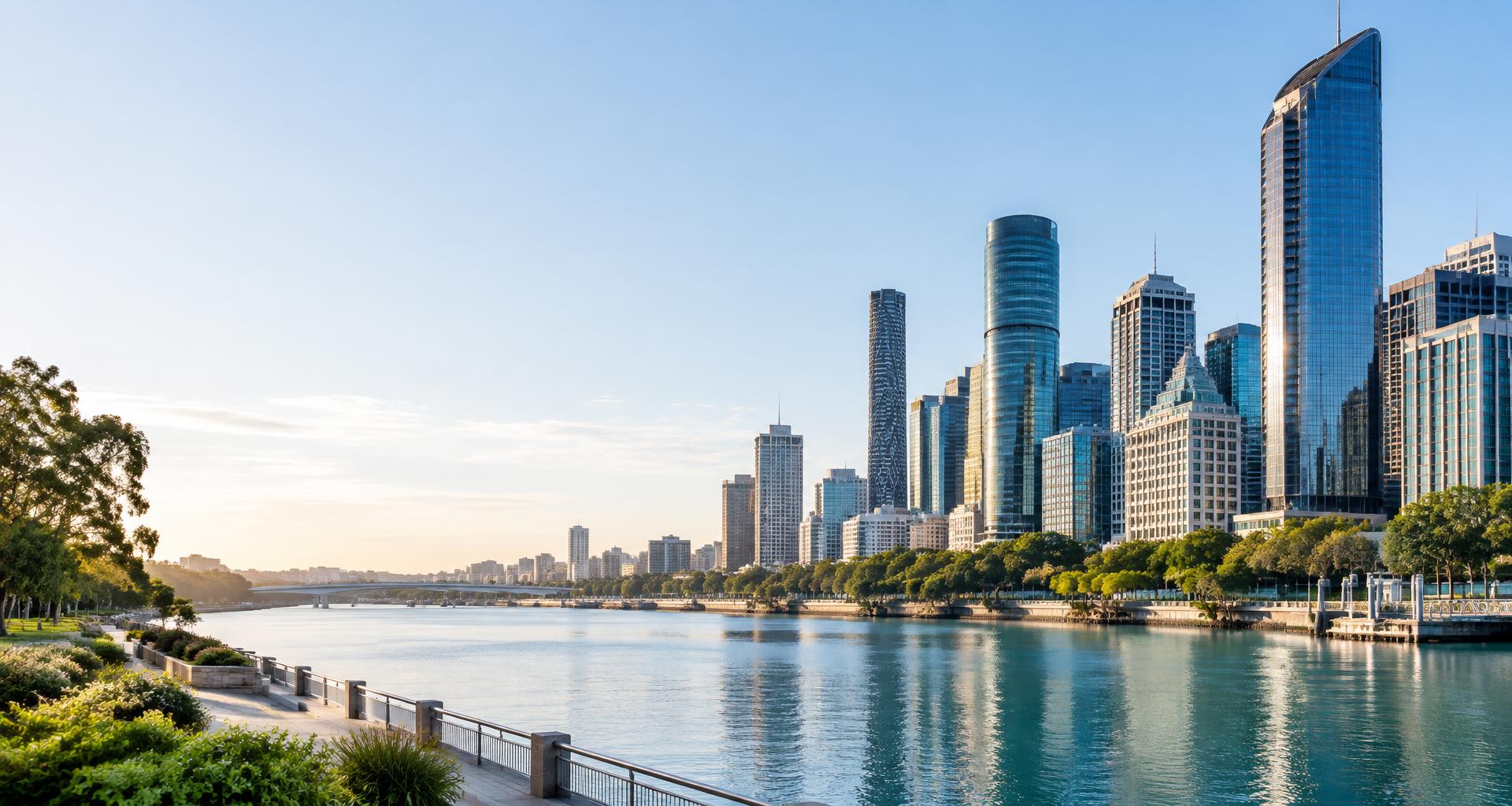 An illustrated Brisbane riverfront business district
